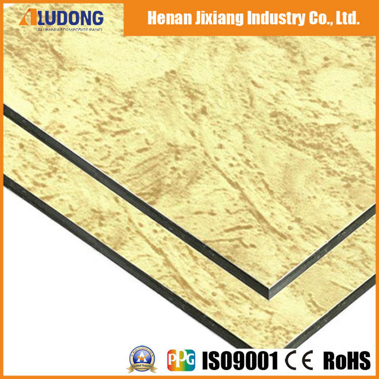 fournisseur d'or feuille de marbre grain Acp revêtement de mur extérieur, pierre naturelle durable pour la façade du bâtiment de l'hôtel Villa